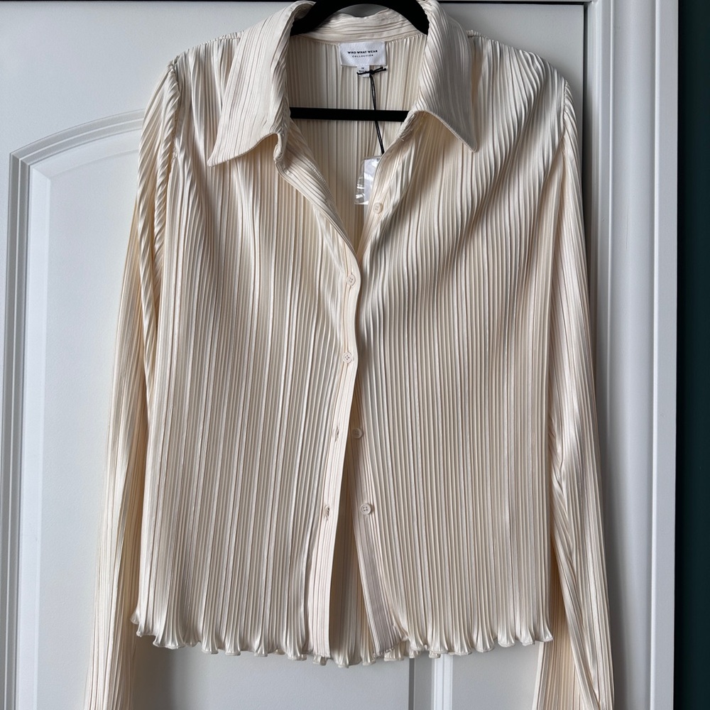 WeWoreWhat Cream Pleated Blouse